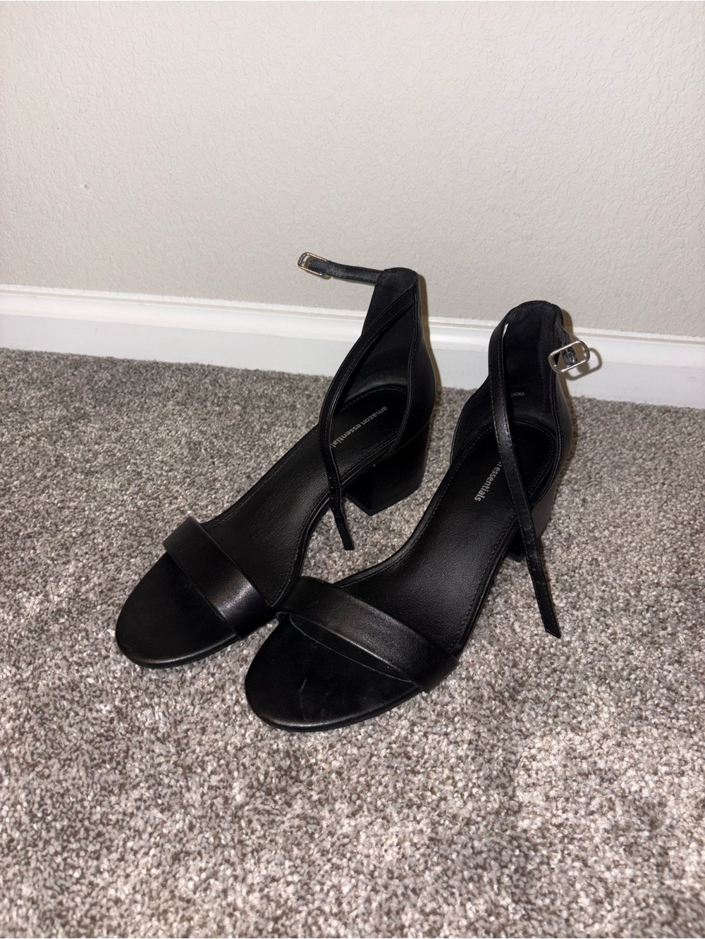Black Ankle-Strap Block Heel Sandals